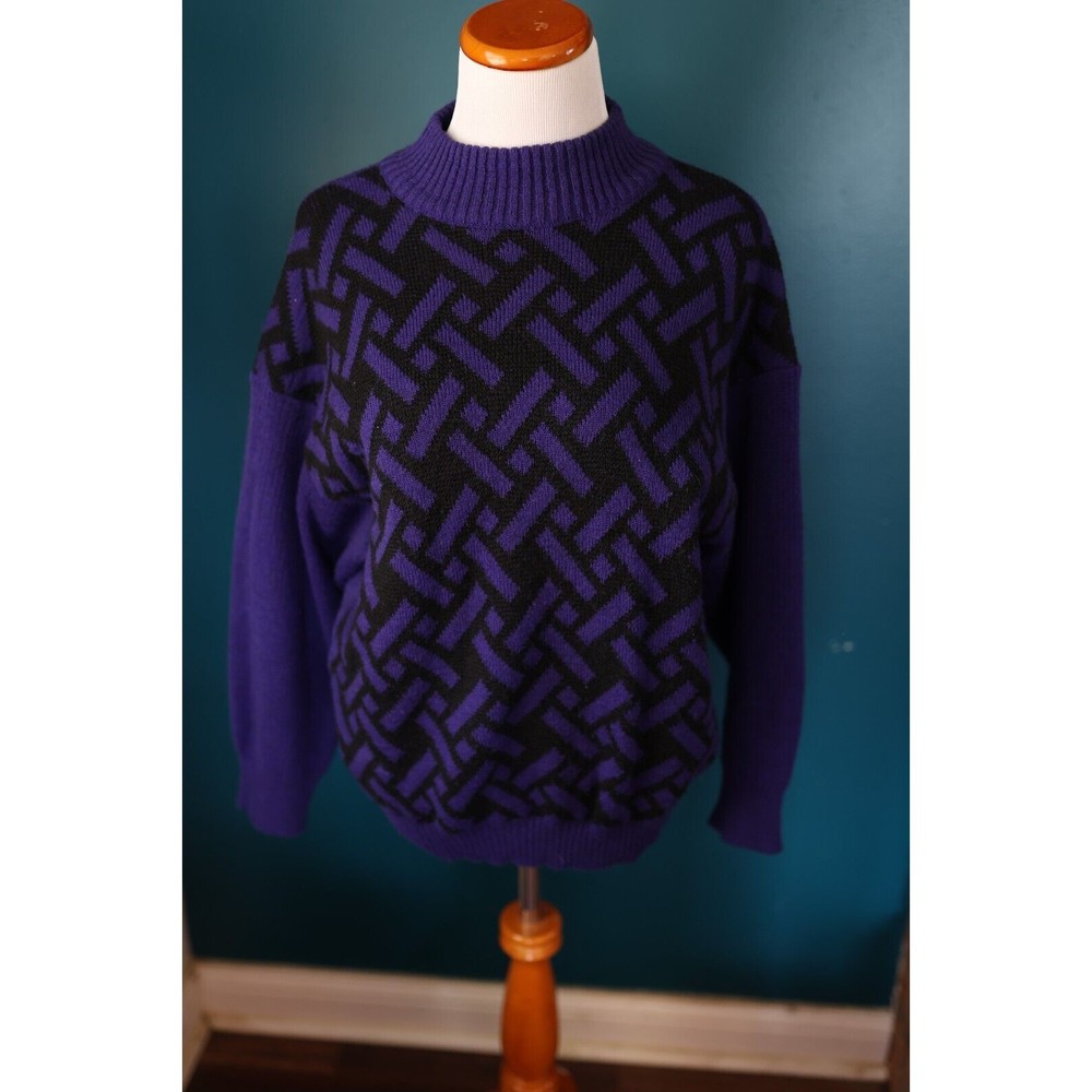 Vintage 80s Rossana Maglificio Women's L Made in Italy Wool Geometric Sweater